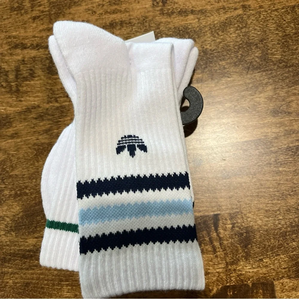Adidas Kids' Socks - White with Red and Blue Stripes